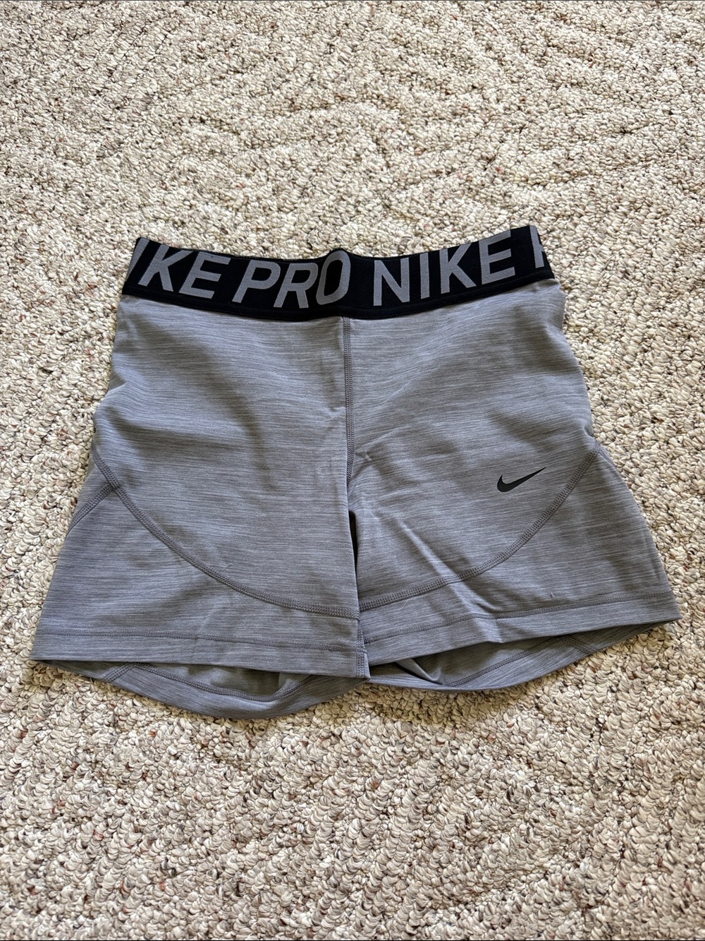 Nike Women's Heather Gray Pro Athletic Shorts with Black Waistband